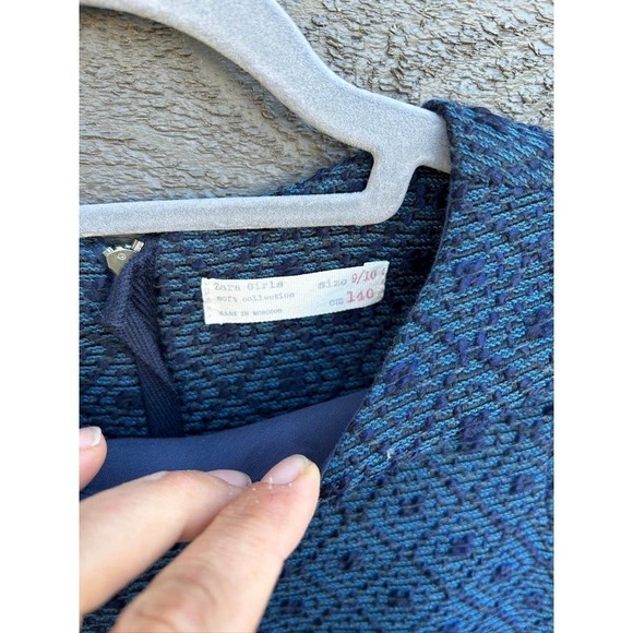 Zara Girls Navy Tweed A-Line Straight Dress with Cap Sleeves & Pockets - Sz 9/10 - Picture 3 of 4